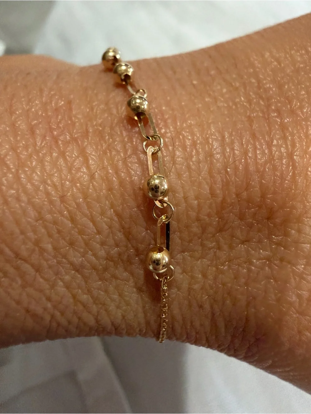 18K Solid Gold Italian Bead Link Bracelet | Adjustable | Certified